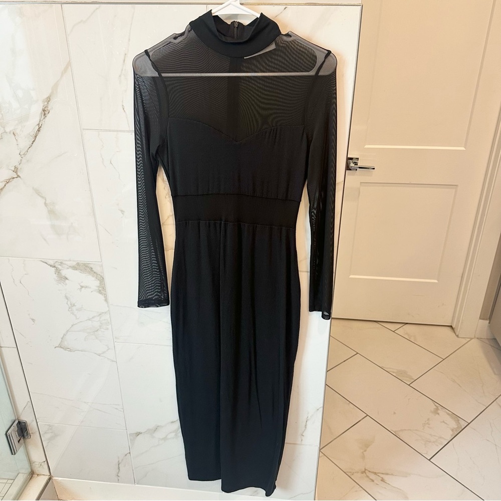Black Sheer-Panel Long Sleeve Maxi Dress - Picture 3 of 6